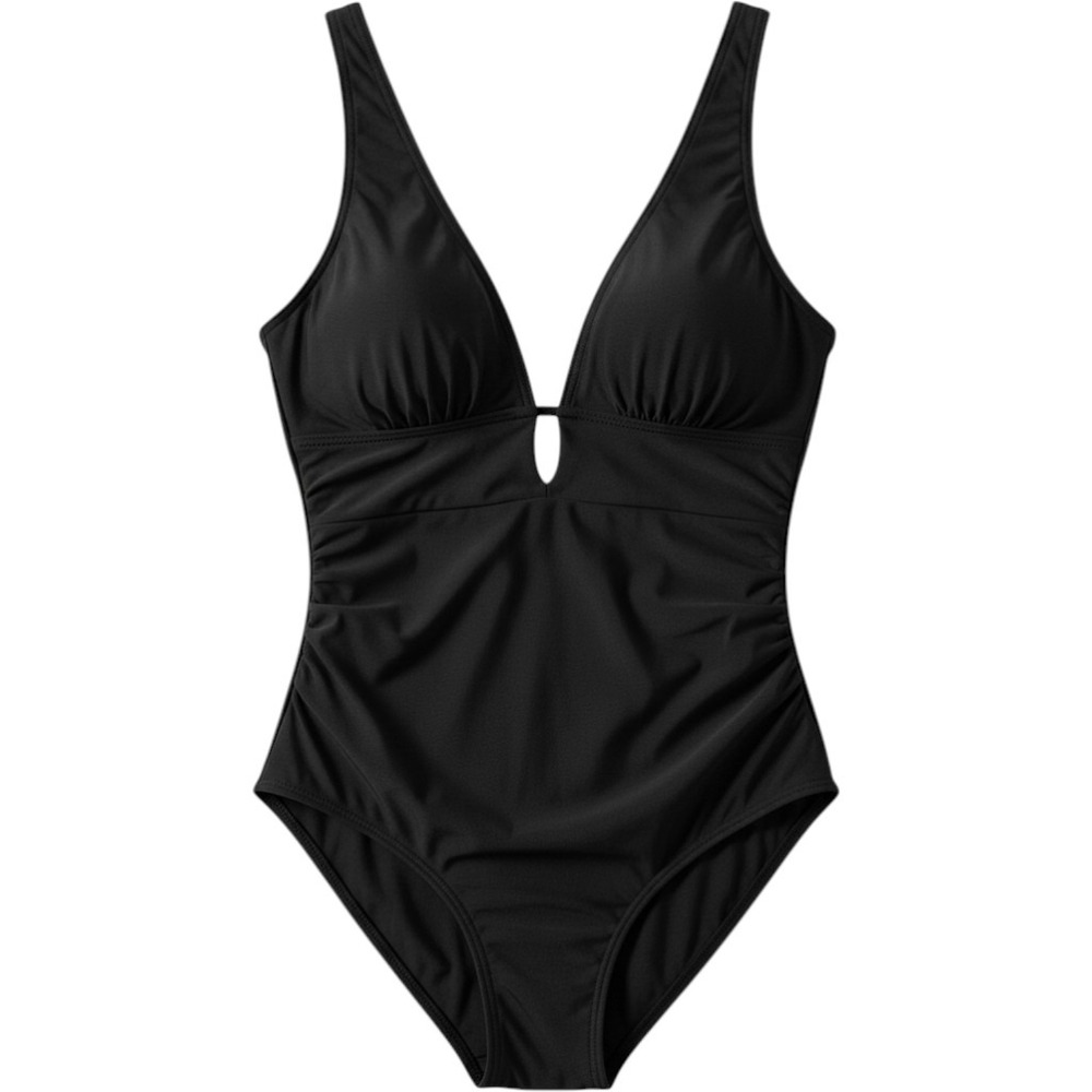 Target Women Black One-Piece Swimsuit with Deep V Small